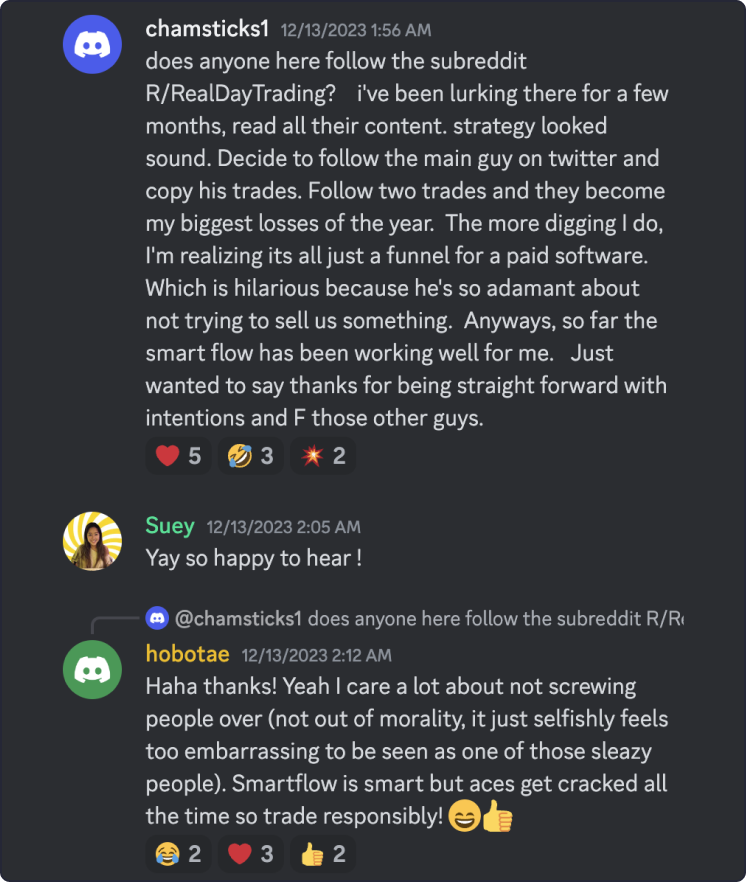 Testimonial stating that the subreddit r/realdaytrading is a scam, and BigShort has the best trading indicators.