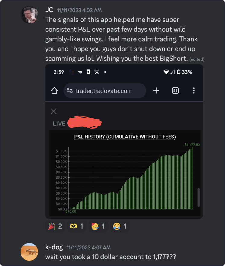 User review stating that BigShort has reduced their trading volatility and increased their trading confidence.